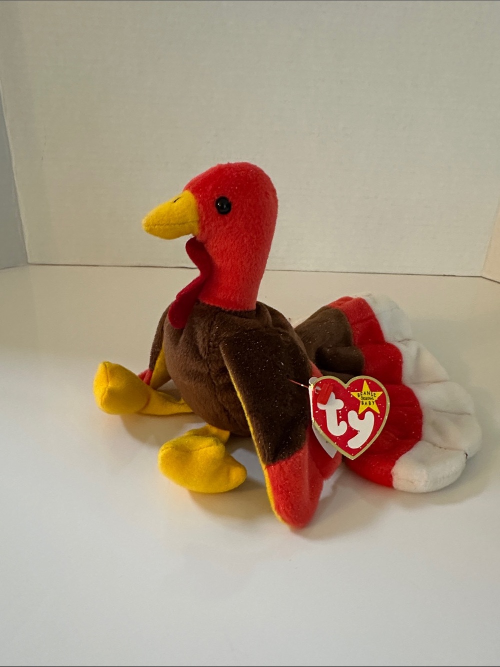 Ty Plush Turkey with Red, Brown, Yellow, White Feathers